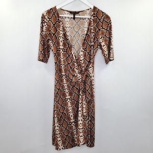 BCBGMaxAzaria Malena Animal Snake Print Wrap Dress Boho Brown